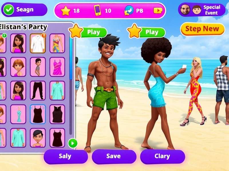 Bollywood Beach Fun gameplay screenshot showing beach party scene